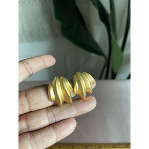 Designer Inspired Muted Gold Modernist Designer Runway Pierced Earrings